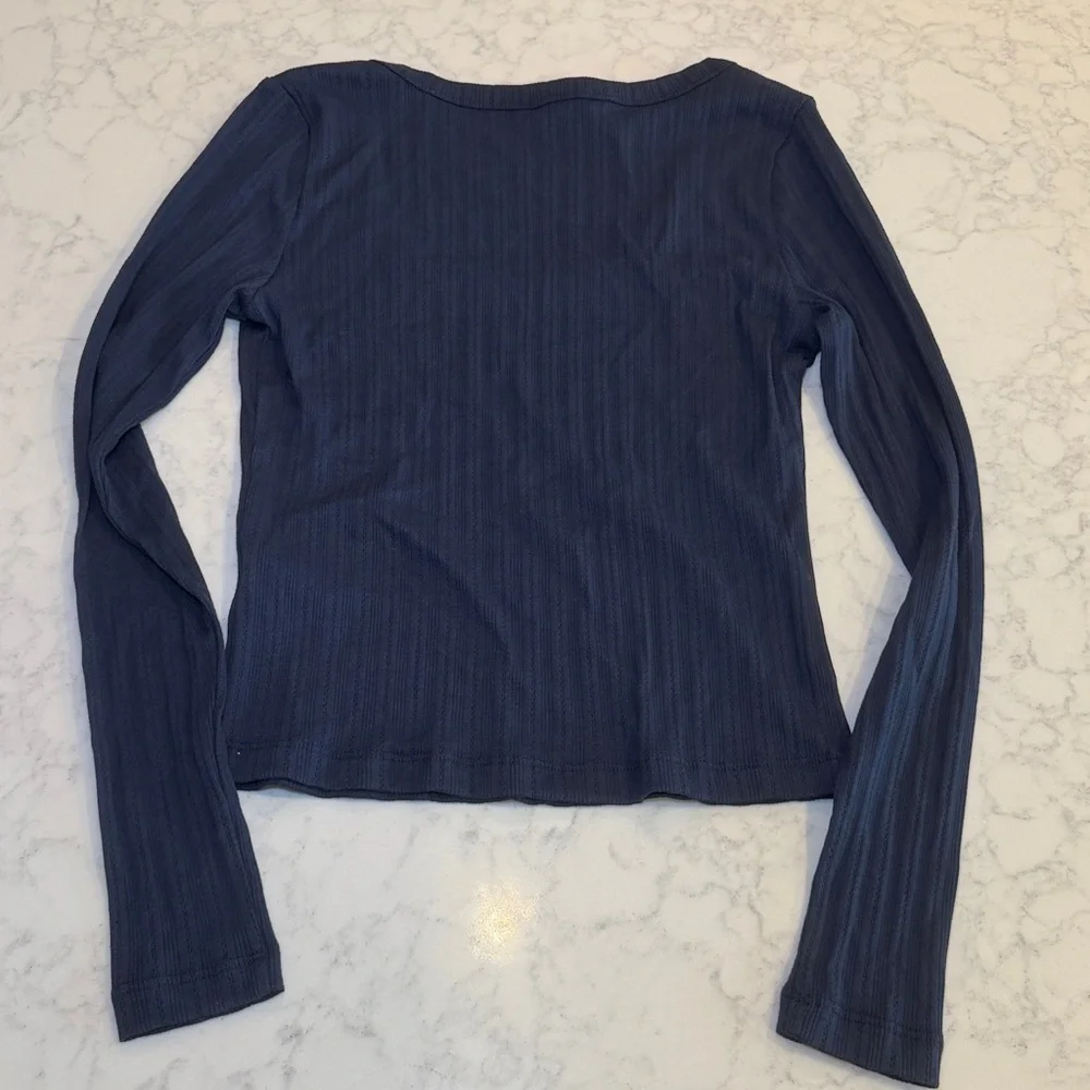 NWT Marine Layer Lexi Rib Pointeelle Scoop Tee Navy Size Small - Picture 2 of 3